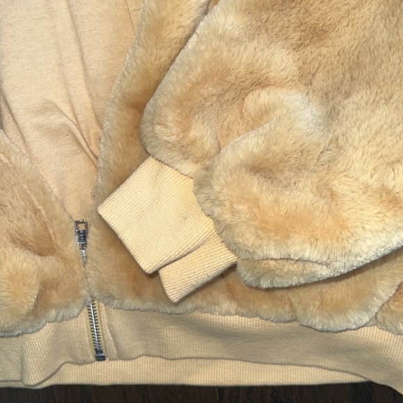 NWT - Topshop Gold/Mustard Faux Fur Hoodie Zip Up Jacket M/L - Picture 4 of 5